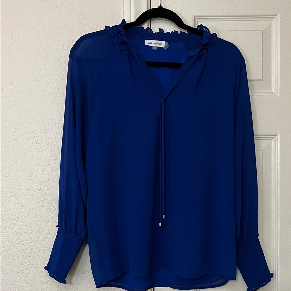 Calvin Klein Royal Blue Ruffle Blouse